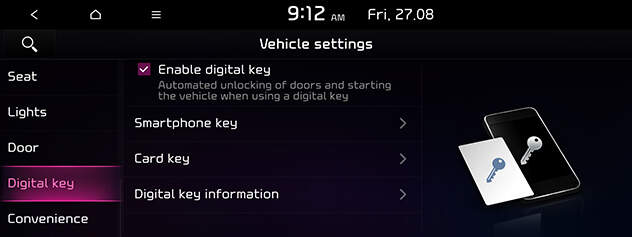 Infotainment display showing Digital Key menu 