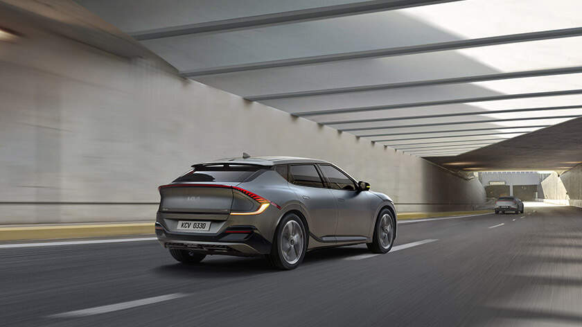 EV6 is driving down a highway