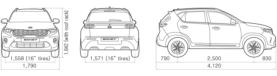 kia-sonet-QY21my-dimensions-all-view